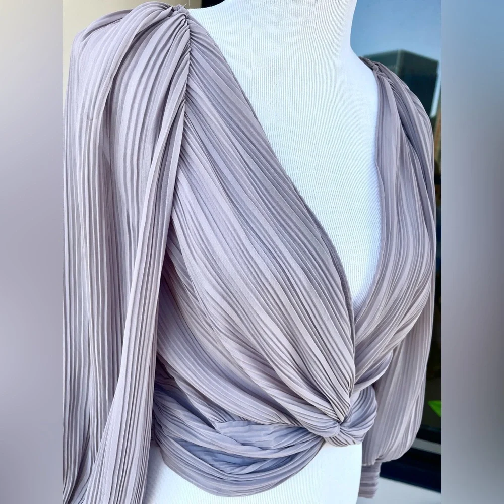 🌿 NWT Zara Sheer Grey Pleated Blouse, L